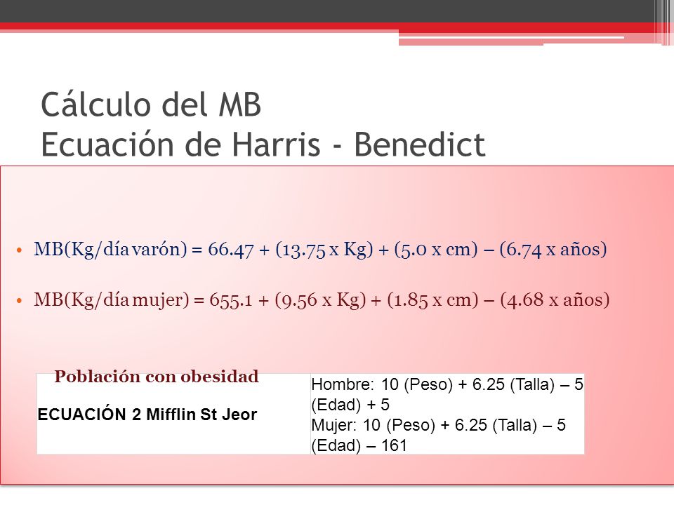 Calculadora de tasa metabolica basal harris-benedict